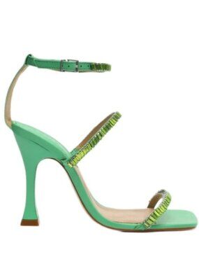 Schutz Nellina Crystal Embellished Sandals Gianni Green Nappa Leather Size 7.5